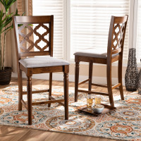 Baxton Studio RH336P-Grey/Walnut-PC Ramiro Modern and Contemporary Transitional Grey Fabric Upholstered and Walnut Brown Finished Wood 2-Piece Counter Stool Set